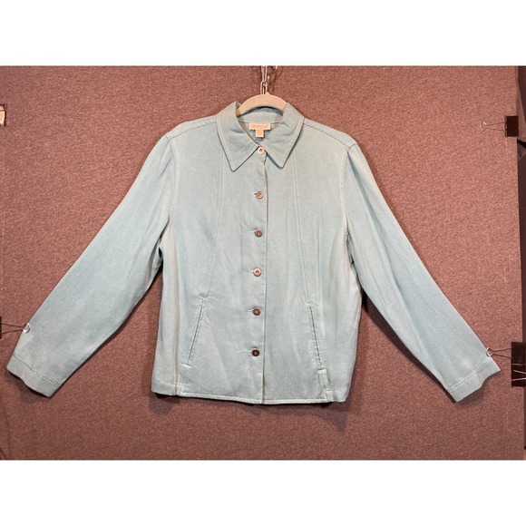 Coldwater Creek Jackets & Blazers - Coldwater Creek Womens Aqua Blue 100% Tencel Button Front Jacket Size M H22010